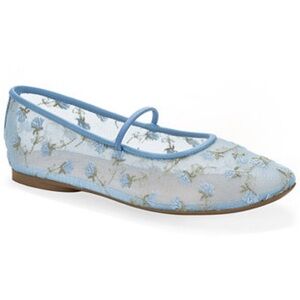 Wild Pair Light Blue Floral Mesh Mary Jane Flat